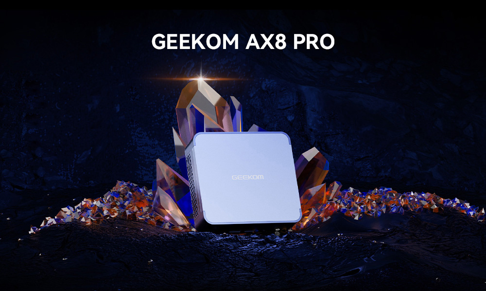 GEEKOM AX8 Pro Mini PC, AMD Ryzen 7 8845HS 8 jadier max. 5,1 GHz, 32 GB DDR5 5600 MHz RAM 1 TB SSD, WiFi 6E Bluetooth 5.2, USB3.2 Type-C (4K)+USB4.0 (8K)+2*HDMI2.0 (4K) Quad Display, 3*USB3.2, 1*USB2.0, 1*2.5G RJ45, 1*Headphone jack