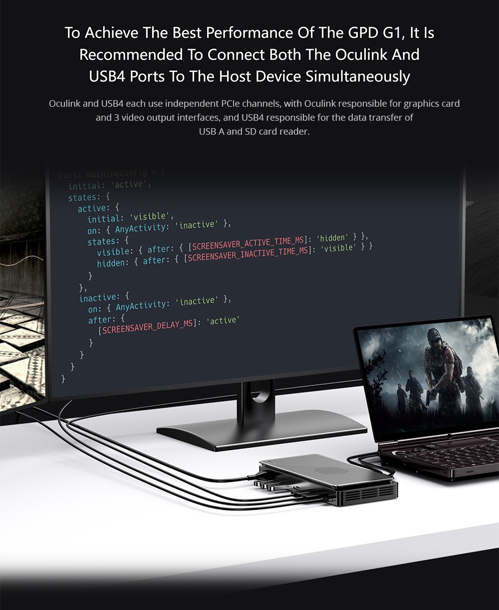 Refurbished GPD G1 Graphics Card Expansion Dock, AMD Radeon RX 7600M XT Graphics, 8GB GDDR6 RAM, 128bit, 1*Oculink 1*USB 4.0 1*HDMI 2.1 2*DP 3*USB3.2 1*SD 4.0- EU Plug