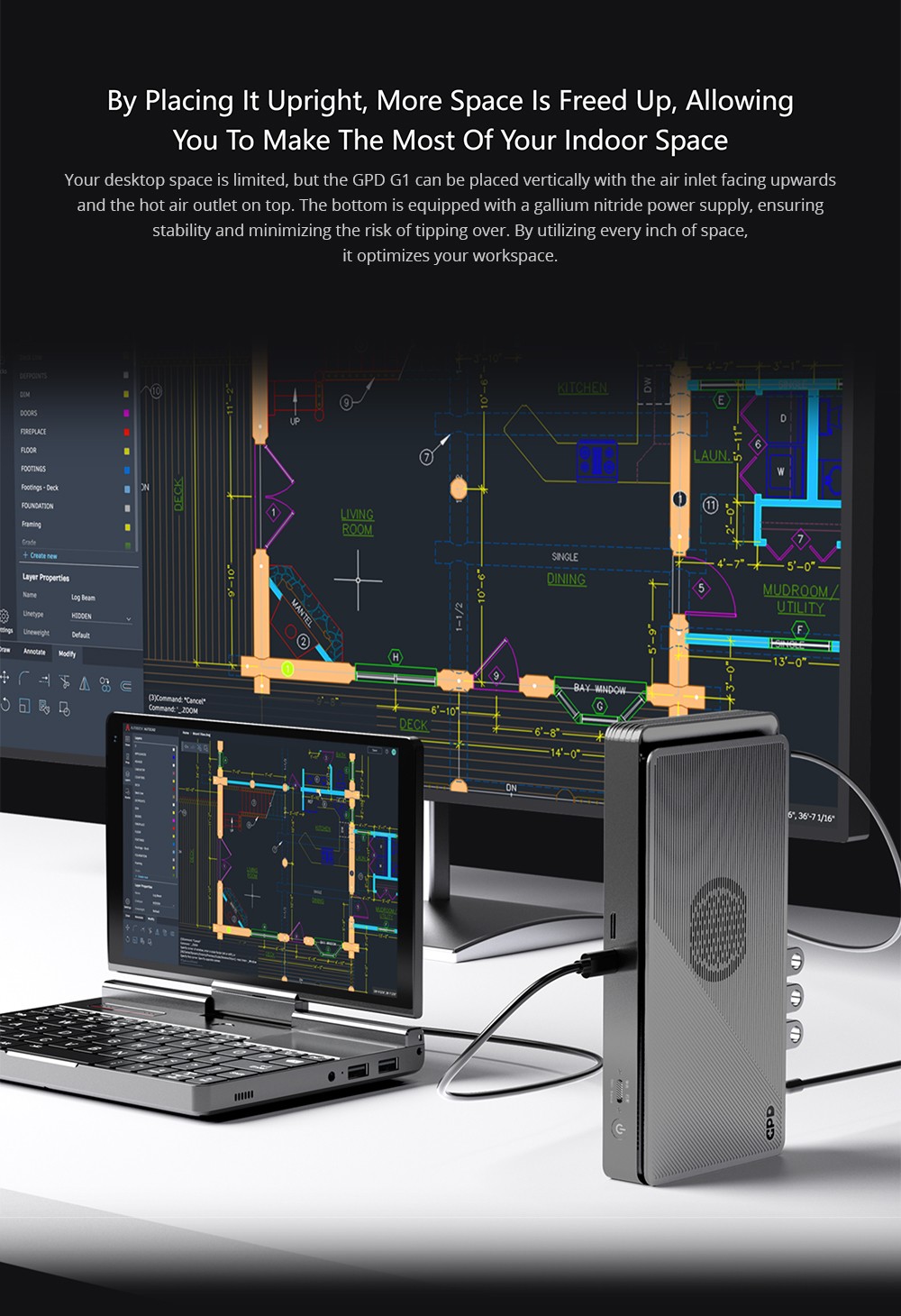 Refurbished GPD G1 Graphics Card Expansion Dock, AMD Radeon RX 7600M XT Graphics, 8GB GDDR6 RAM, 128bit, 1*Oculink 1*USB 4.0 1*HDMI 2.1 2*DP 3*USB3.2 1*SD 4.0- EU Plug