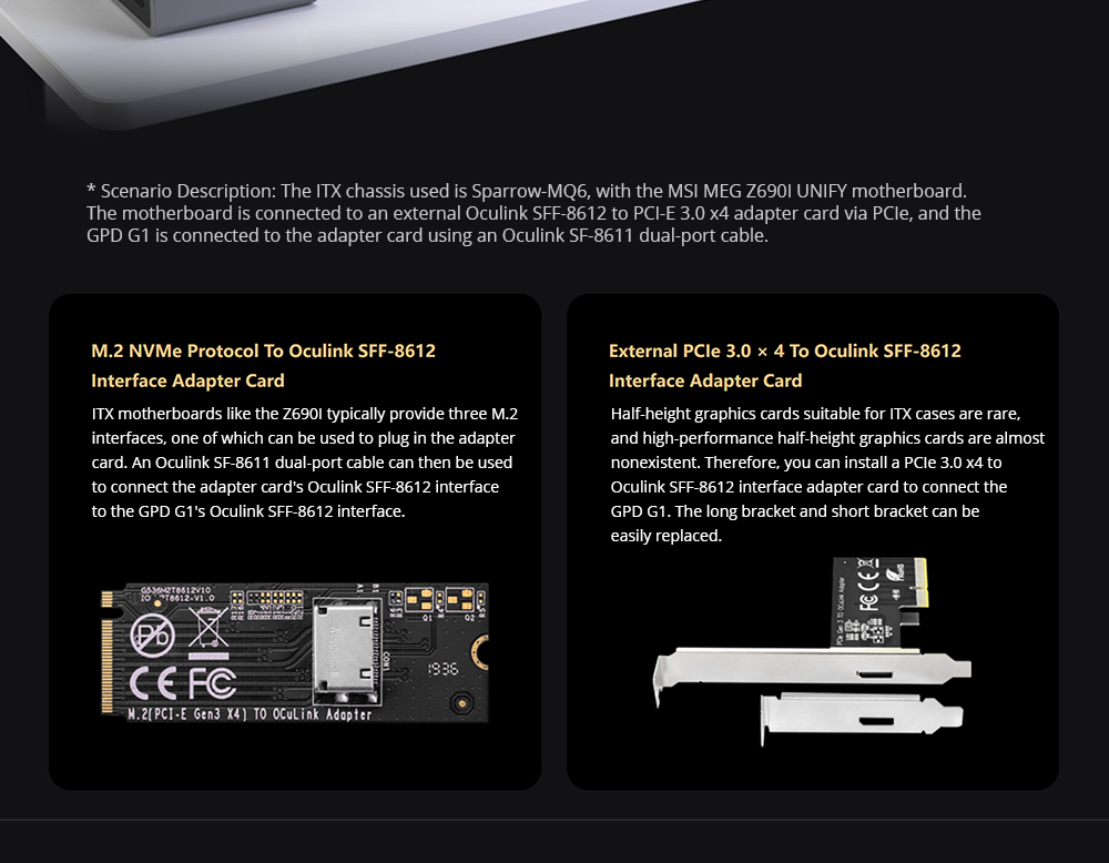 Refurbished GPD G1 Graphics Card Expansion Dock, AMD Radeon RX 7600M XT Graphics, 8GB GDDR6 RAM, 128bit, 1*Oculink 1*USB 4.0 1*HDMI 2.1 2*DP 3*USB3.2 1*SD 4.0- EU Plug
