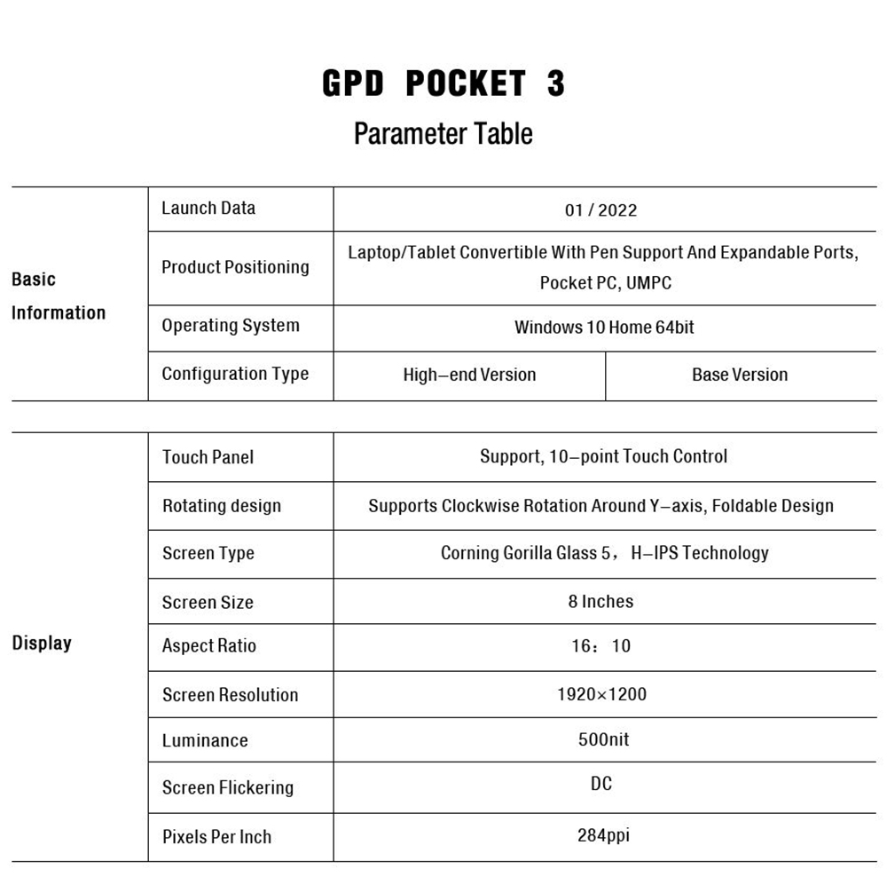 Refurbished GPD Pocket 3 Intel Core i7-1195G7 8 Inch Touch Screen Mini Laptop Tablet PC Win10 1920&times;1200 Resolution 16GB RAM/1TB SSD