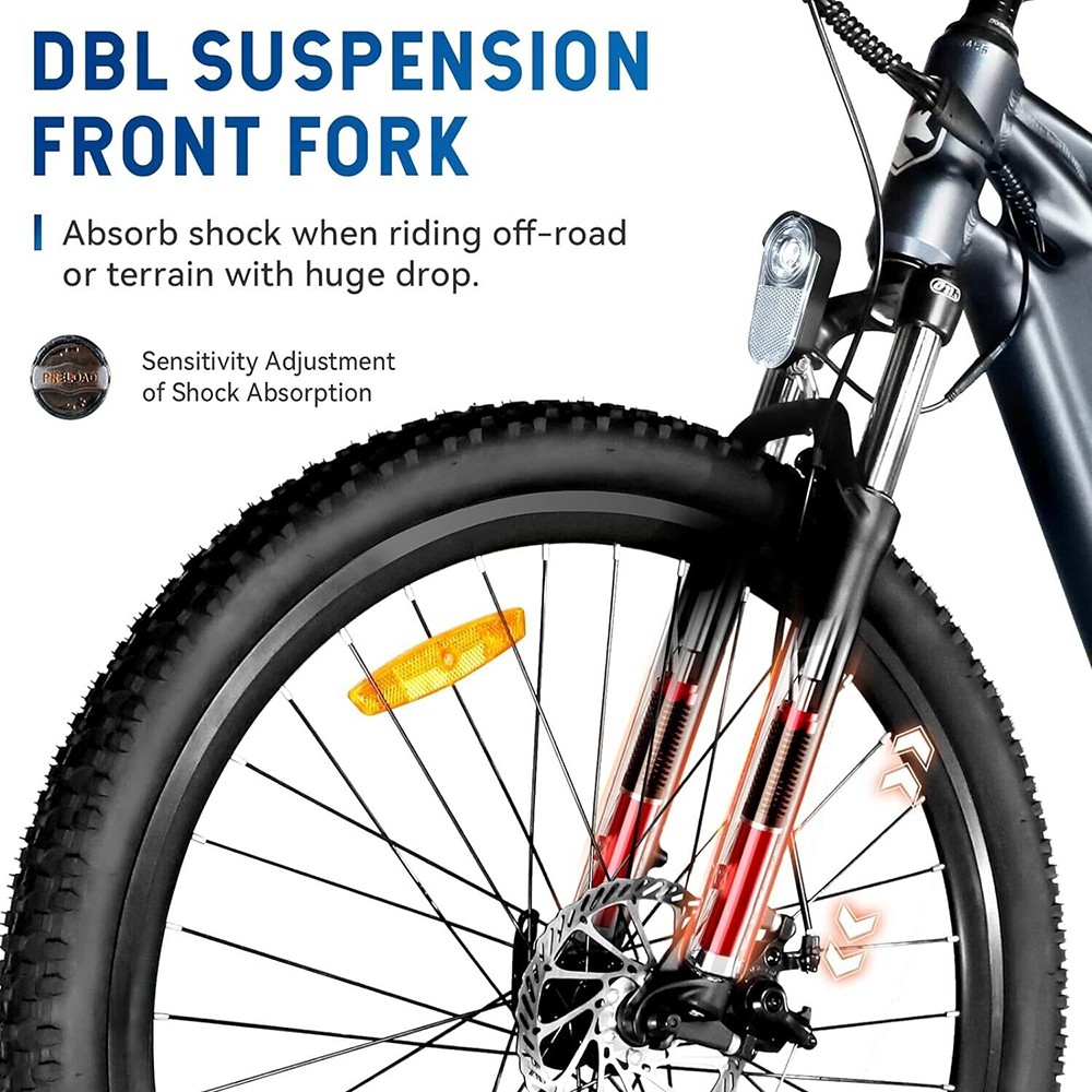 HAVSCO-27.5 Elektrofahrrad, 250-W-Motor, 36-V-12,5-Ah-Akku, 27,5 x 2,1-Zoll-Reifen, 25 km/h H&ouml;chstgeschwindigkeit, 96 km Reichweite, Drehmomentsensoren, Scheibenbremse, gefederte Vordergabel, Shimano 7-Gang-Schaltung, LCD-Display