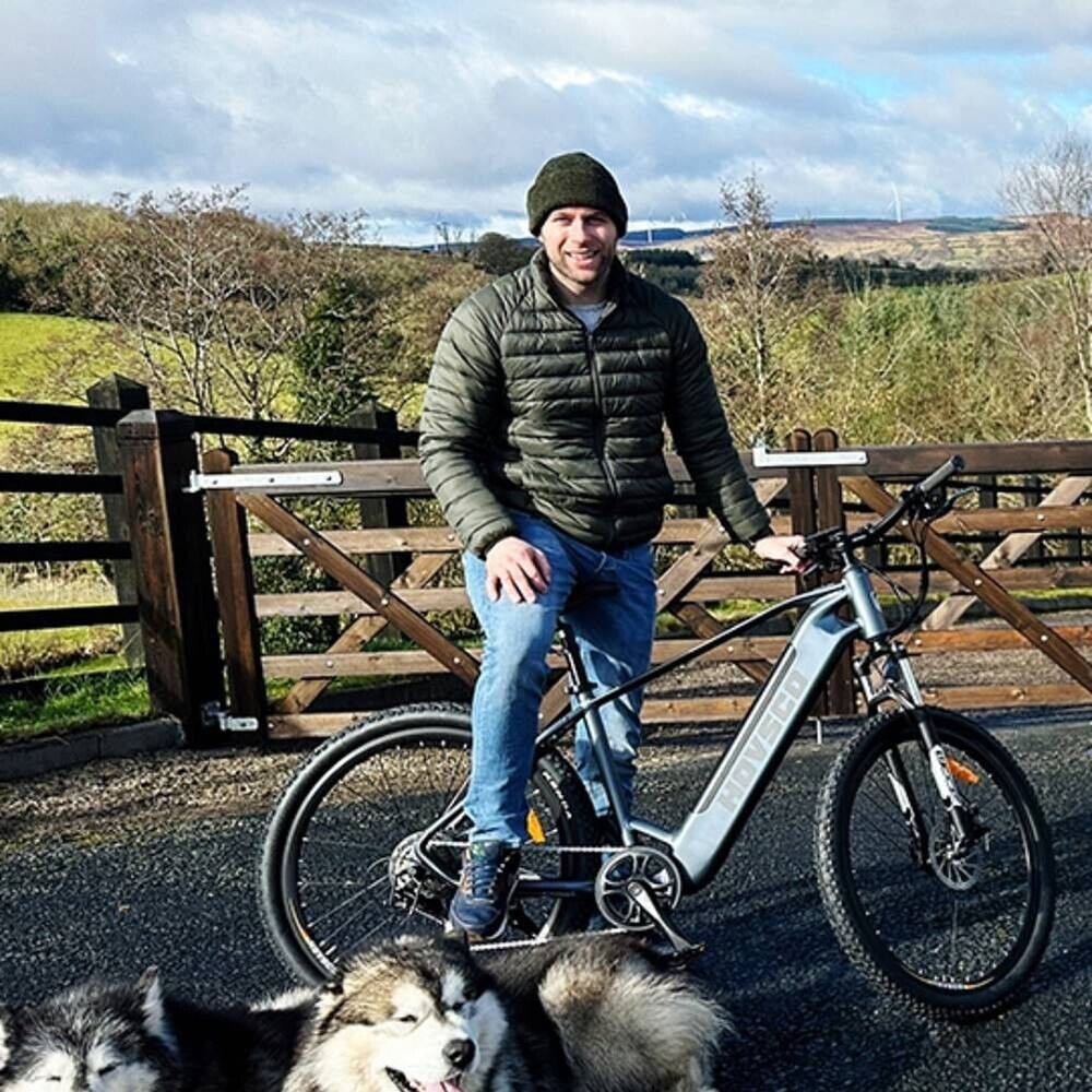 HAVSCO-27.5 Elektrofahrrad, 250-W-Motor, 36-V-12,5-Ah-Akku, 27,5 x 2,1-Zoll-Reifen, 25 km/h H&ouml;chstgeschwindigkeit, 96 km Reichweite, Drehmomentsensoren, Scheibenbremse, gefederte Vordergabel, Shimano 7-Gang-Schaltung, LCD-Display