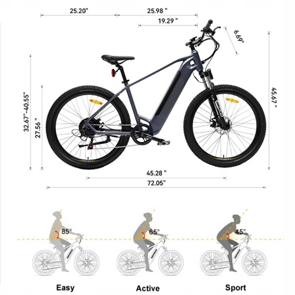 HAVSCO-27.5 Elektrofahrrad, 250-W-Motor, 36-V-12,5-Ah-Akku, 27,5 x 2,1-Zoll-Reifen, 25 km/h H&ouml;chstgeschwindigkeit, 96 km Reichweite, Drehmomentsensoren, Scheibenbremse, gefederte Vordergabel, Shimano 7-Gang-Schaltung, LCD-Display