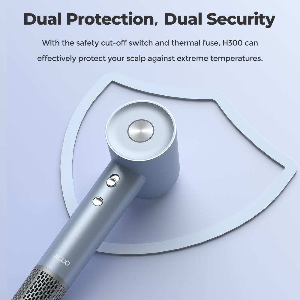 JIGOO H300 1600W High-Speed Hair Dryer, 200 Million Negative Ions, 2 Speed Levels, 110000rpm Brushless Motor, Low Noise, 3-Color Light Ring