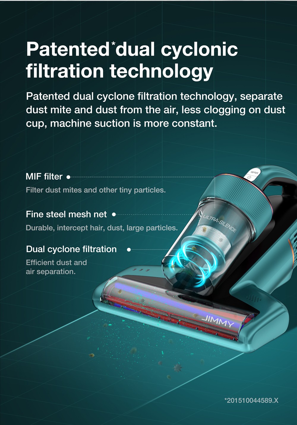 Jimmy BX6 Handheld Anti-Mite Vacuum Cleaner, 600W, 240mm Widened Suction Port, UV Lamp and Ultrasonic Technology - Blue