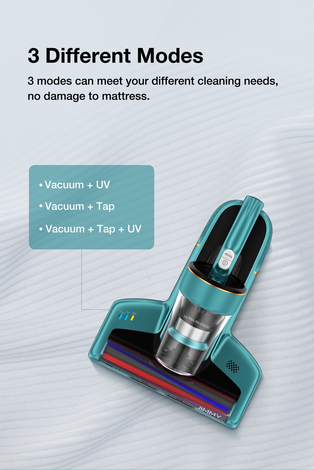 Jimmy BX6 Handheld Anti-Mite Vacuum Cleaner, 600W, 240mm Widened Suction Port, UV Lamp and Ultrasonic Technology - Blue