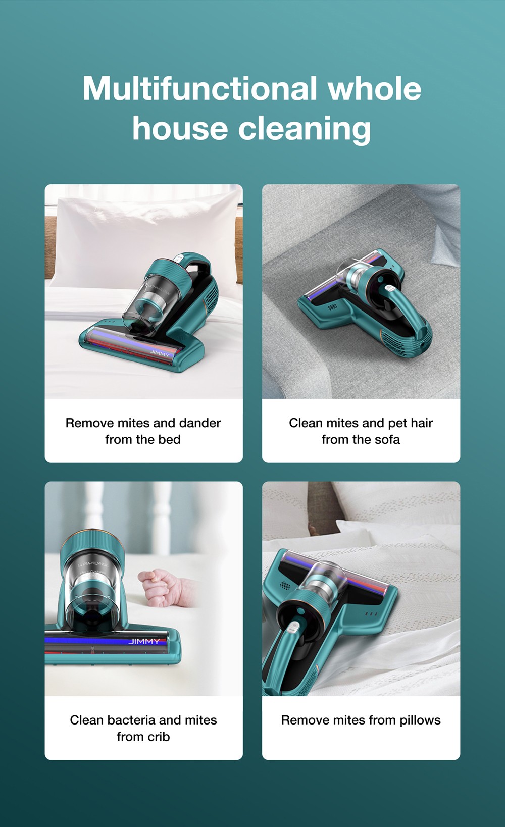 Jimmy BX6 Handheld Anti-Mite Vacuum Cleaner, 600W, 240mm Widened Suction Port, UV Lamp and Ultrasonic Technology - Blue