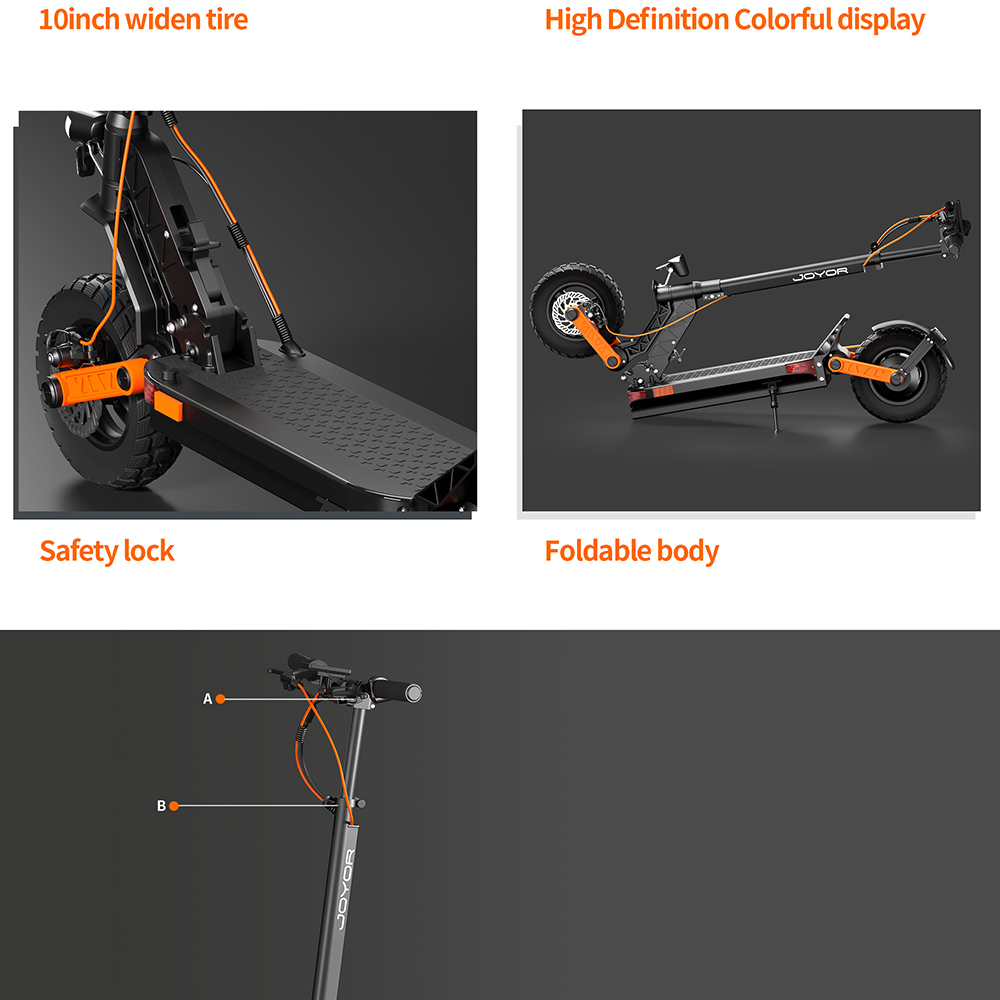 Joyor S5-Z Electric Scooter, 600W Motor, 48V 13AH Battery, 10-inch Tires, 31mph Max Speed, 34 miles Range, Front & Rear Disc Brake, Rocker Arm Suspension System