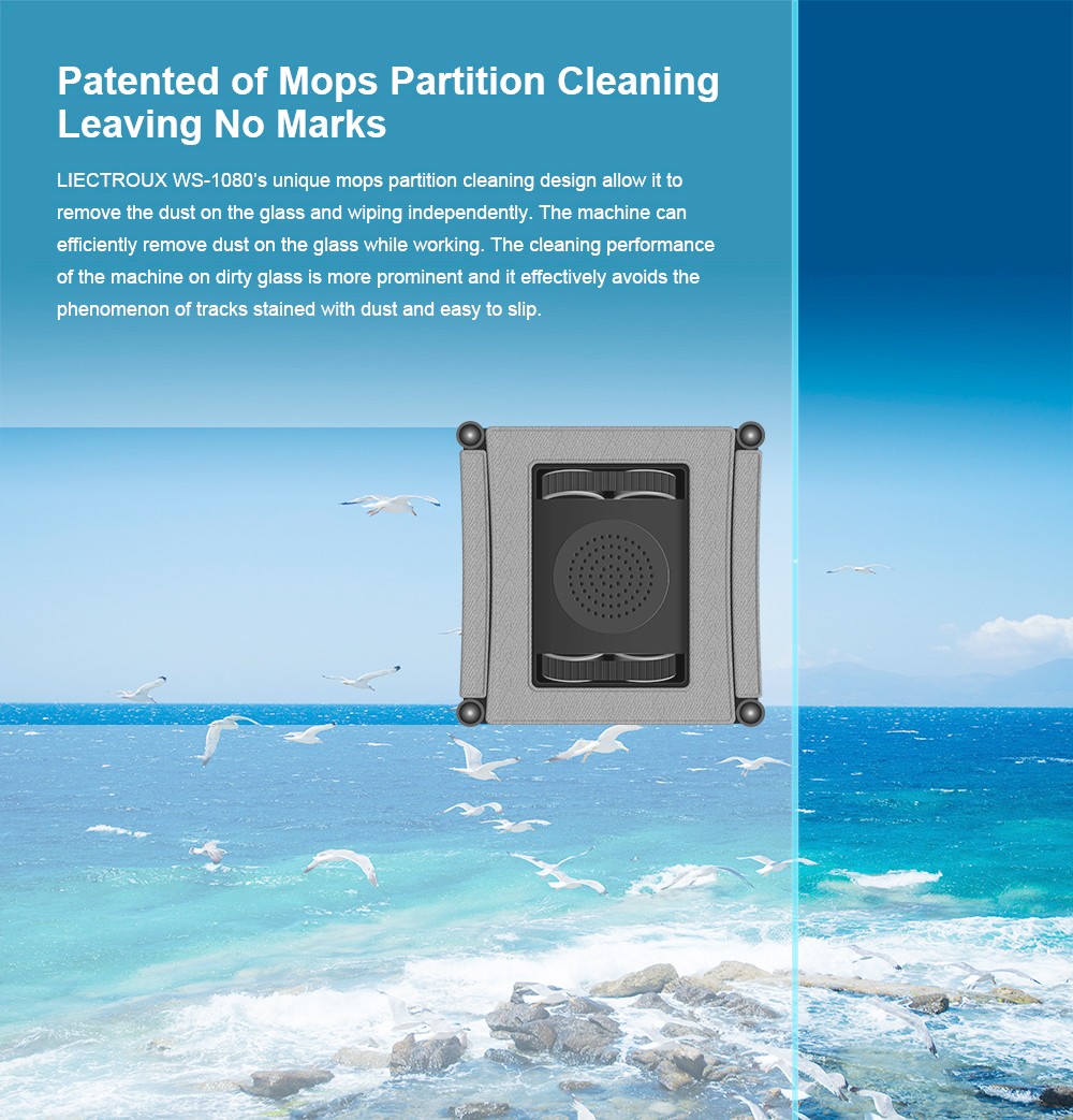 Refurbished Liectroux  WS1080 2800Pa Robot Window Vacuum Cleaner, Laser Sensor with App, Antifall Auto Glass Mop, Home Floor Windows Wall Cleaning