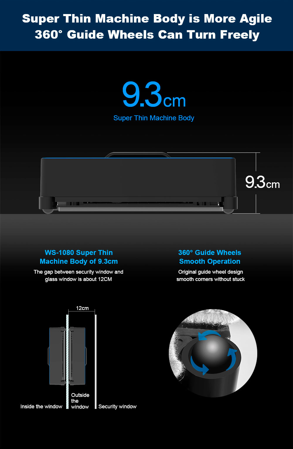 Refurbished Liectroux  WS1080 2800Pa Robot Window Vacuum Cleaner, Laser Sensor with App, Antifall Auto Glass Mop, Home Floor Windows Wall Cleaning