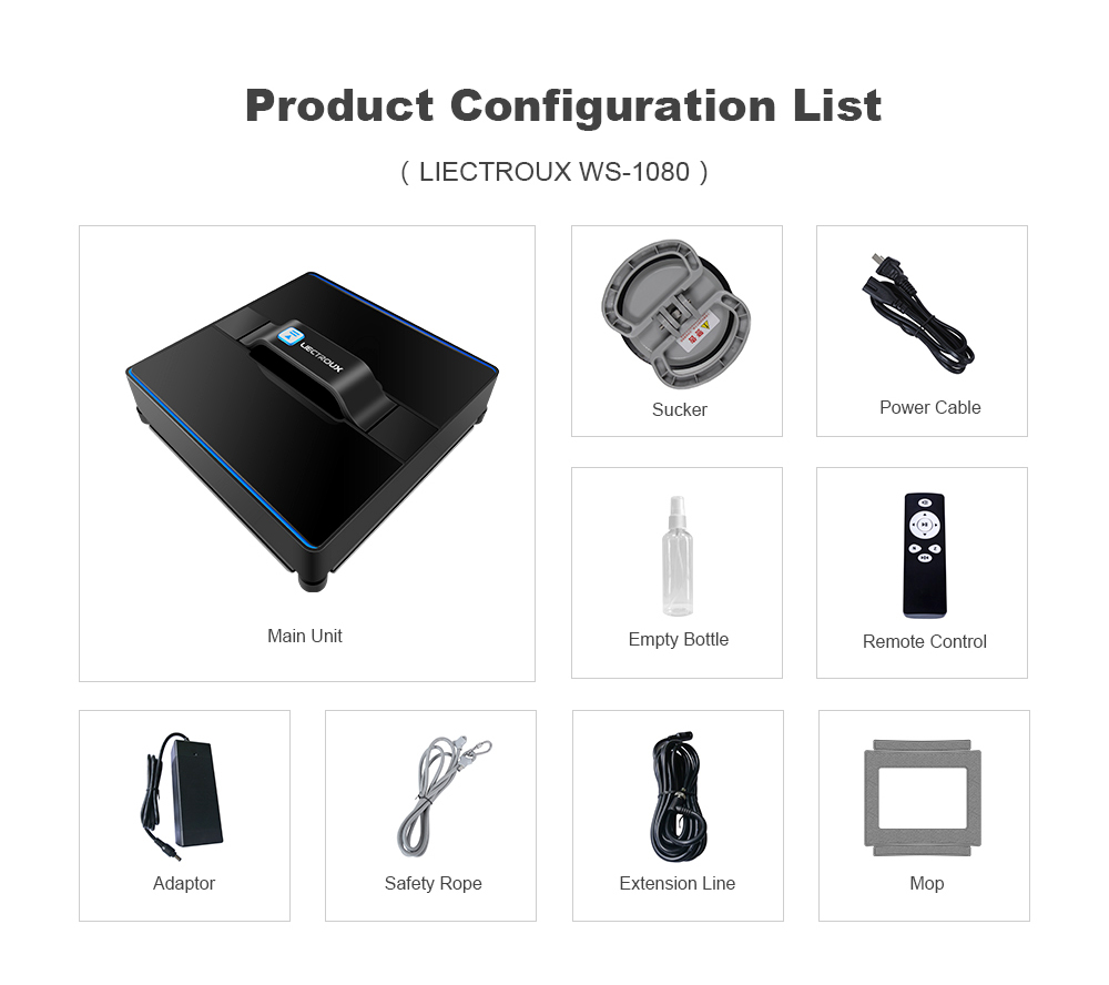 Refurbished Liectroux  WS1080 2800Pa Robot Window Vacuum Cleaner, Laser Sensor with App, Antifall Auto Glass Mop, Home Floor Windows Wall Cleaning