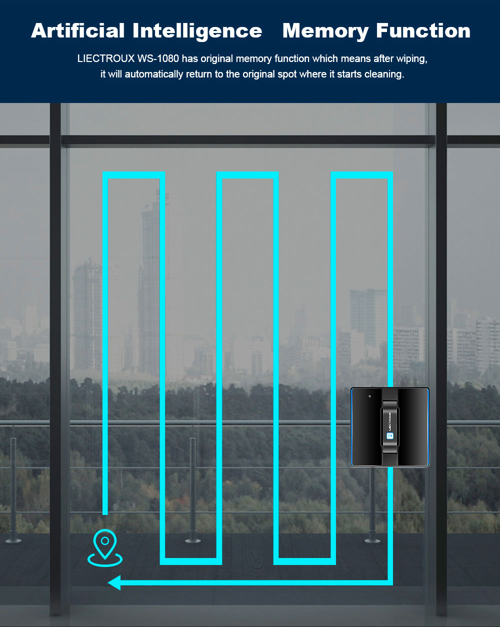 Refurbished Liectroux  WS1080 2800Pa Robot Window Vacuum Cleaner, Laser Sensor with App, Antifall Auto Glass Mop, Home Floor Windows Wall Cleaning