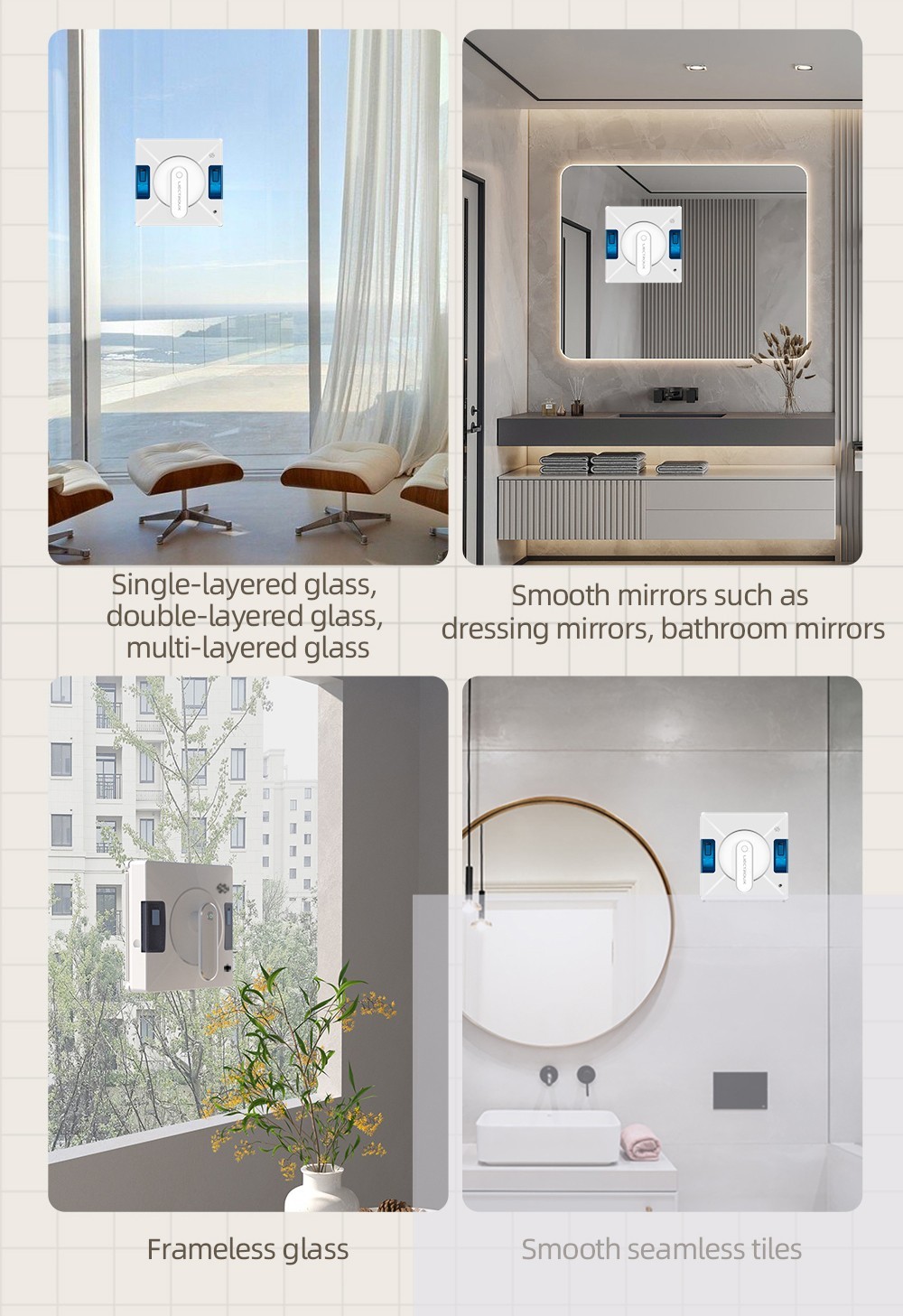 LIECTROUX YW509 Fensterputzroboter, Doppelter Wassertank, 3000 Pa Saugleistung, Intelligente Pfadplanung, Fernbedienung