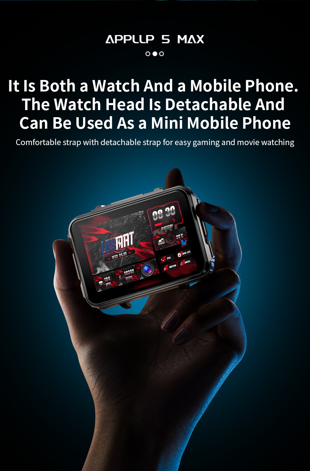 LOKMAT APPLLP 5 MAX Smartwatch, 2.4-inch HD Screen, Android 10.7, 1500mAh Battery, 4G/5G Calling, Dual Cameras, 4GB+64GB, Heart Rate Blood Oxygen Monitoring