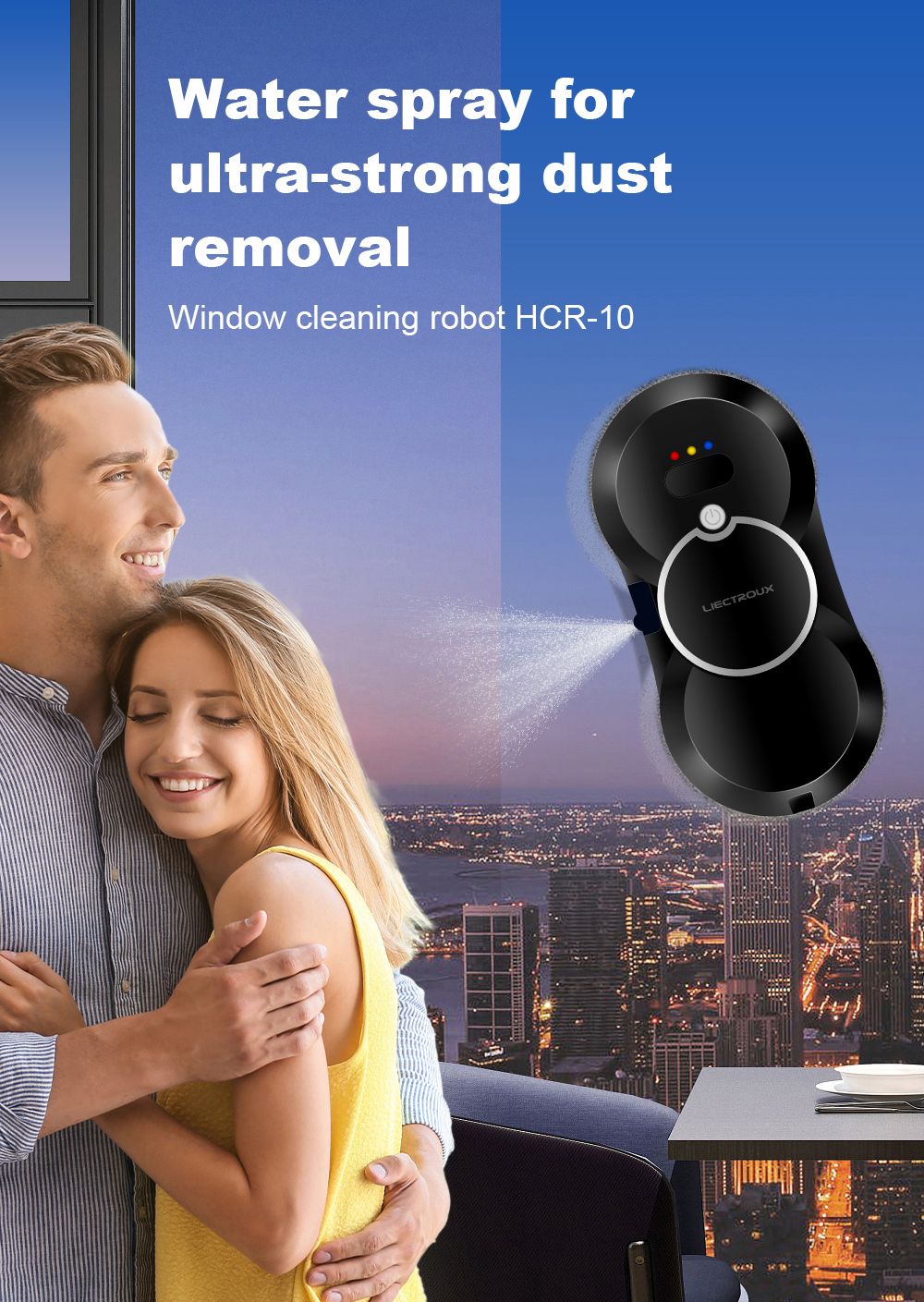 Refurbished Liectroux HCR-10 Robot Window Cleaner, 30ml Water Tank, Ultrasonic Water Spraying, 2800Pa Suction, 6.8cm Ultra-thin Body