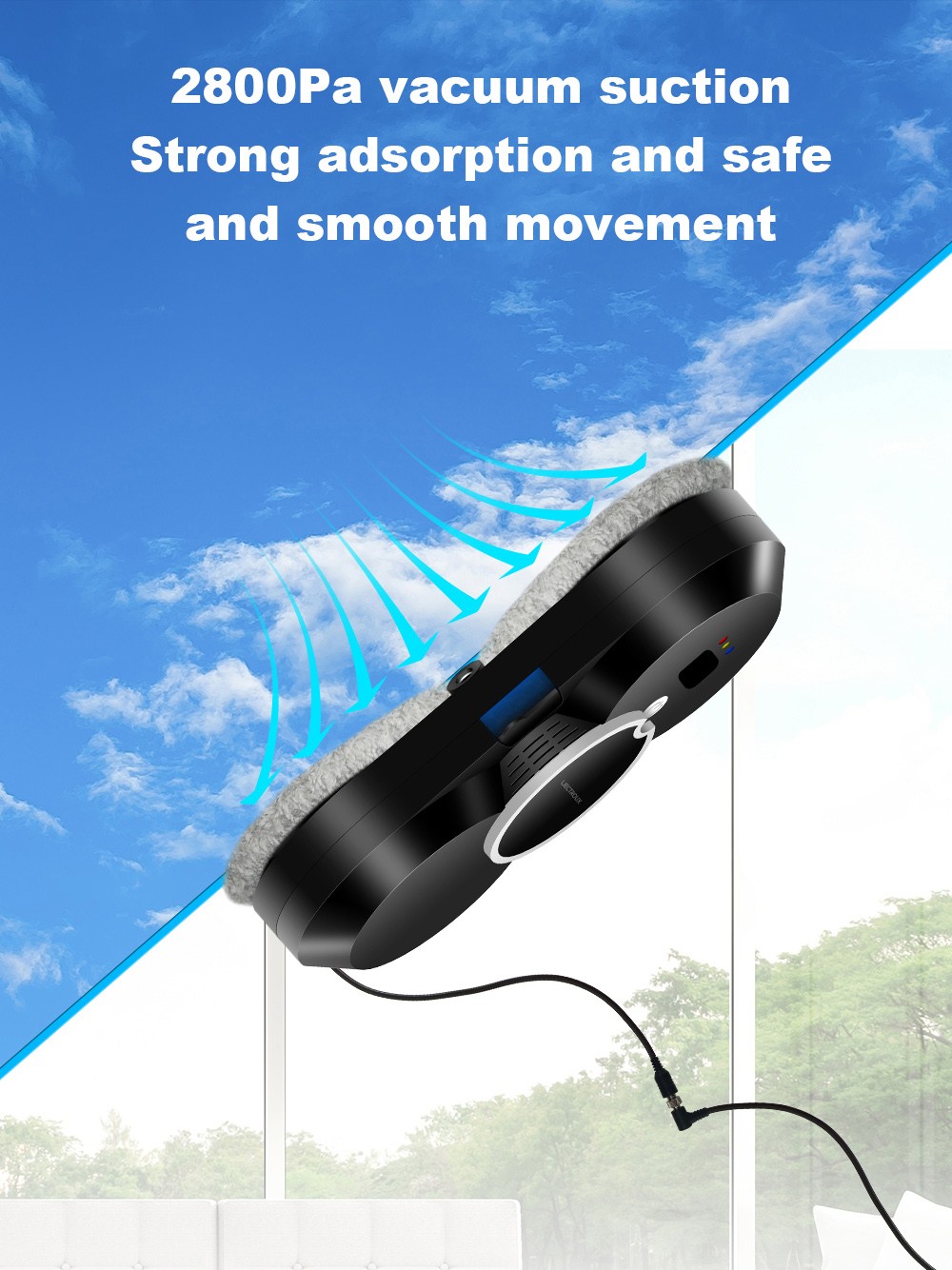 Refurbished Liectroux HCR-10 Robot Window Cleaner, 30ml Water Tank, Ultrasonic Water Spraying, 2800Pa Suction, 6.8cm Ultra-thin Body