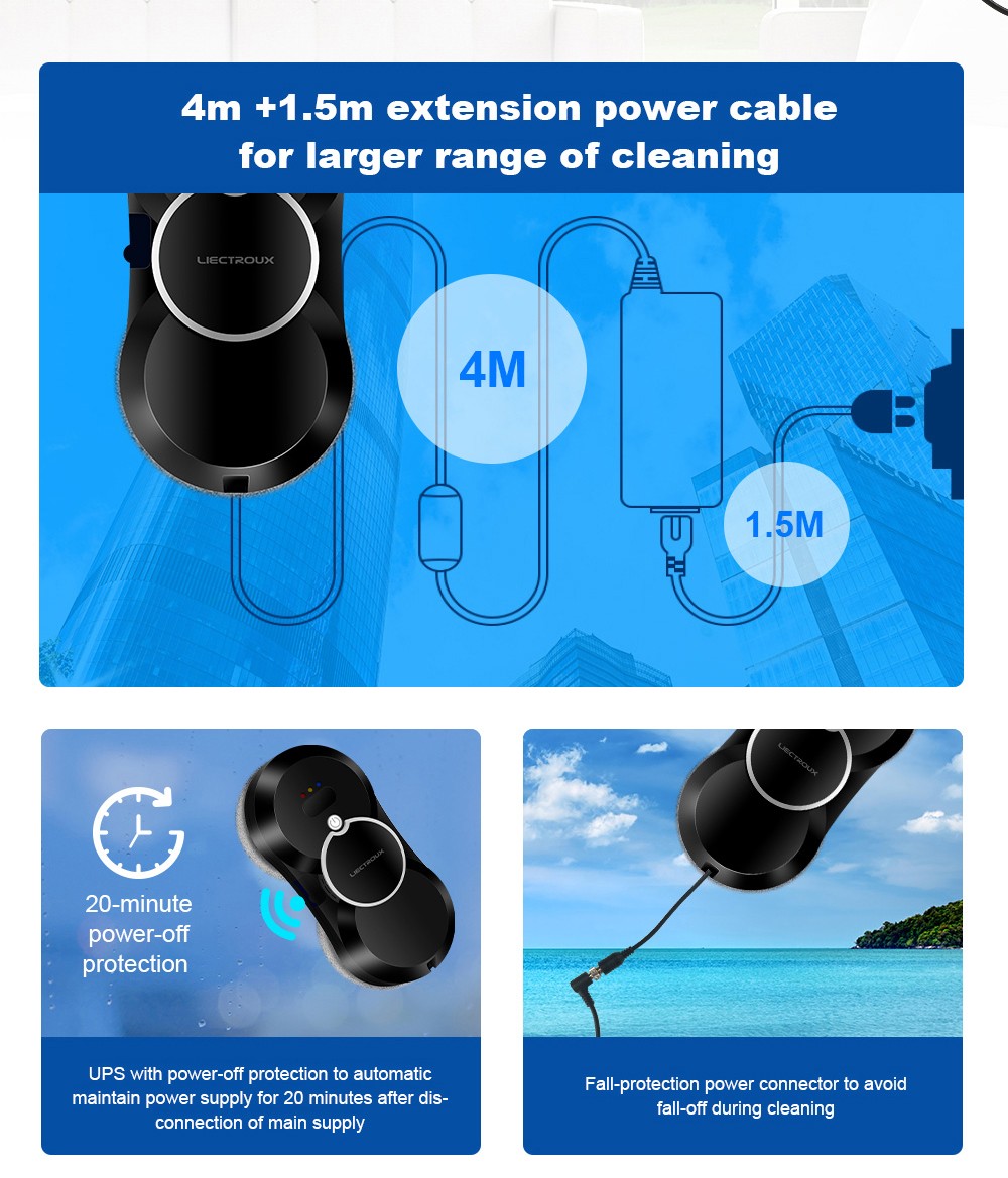 Refurbished Liectroux HCR-10 Robot Window Cleaner, 30ml Water Tank, Ultrasonic Water Spraying, 2800Pa Suction, 6.8cm Ultra-thin Body