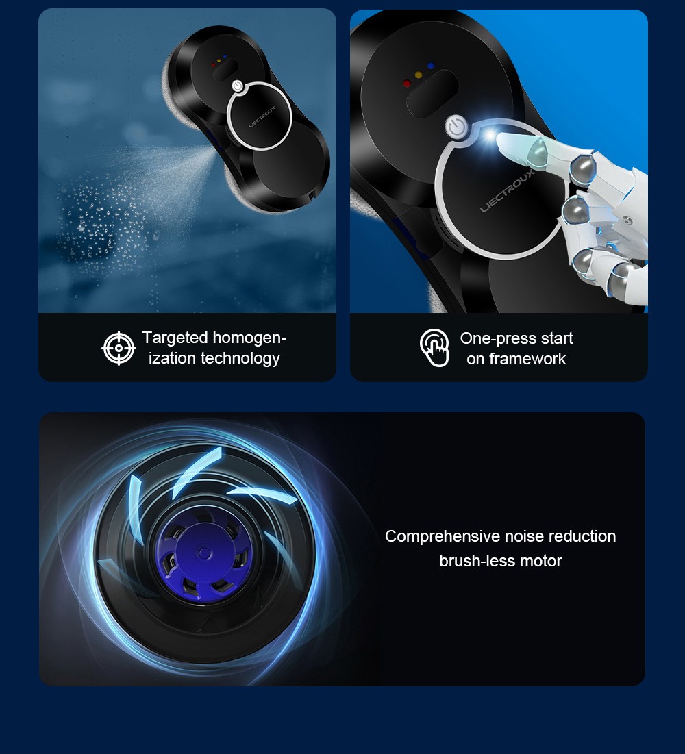 Refurbished Liectroux HCR-10 Robot Window Cleaner, 30ml Water Tank, Ultrasonic Water Spraying, 2800Pa Suction, 6.8cm Ultra-thin Body