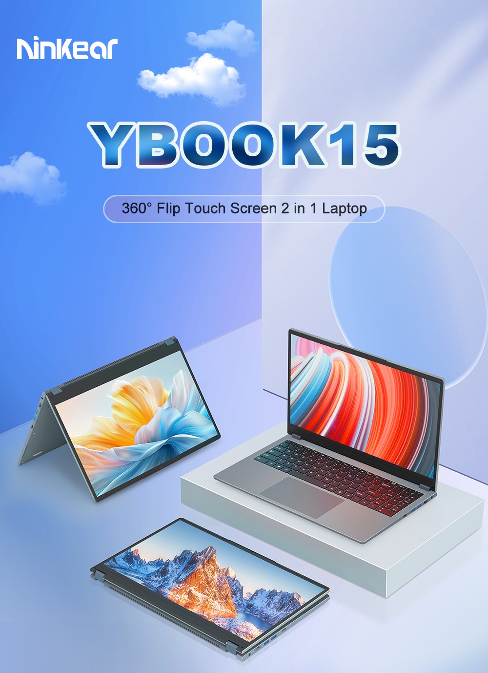 Ninkear YBOOK15 2-in-1 Laptop, 360° Flip 15,6-palcový 1920*1080 dotykový displej, AMD Ryzen 3 3200U 2 jadrá Max 3,5GHz, 16GB RAM 512GB SSD, 2,4/5GHz WiFi Bluetooth 4.2 , 1*USB3.0, 2*USB2.0, 1*Type-C (iba dáta), 1*HDMI, 1*RJ45, 1*Headphone Jack, 38Wh batéria