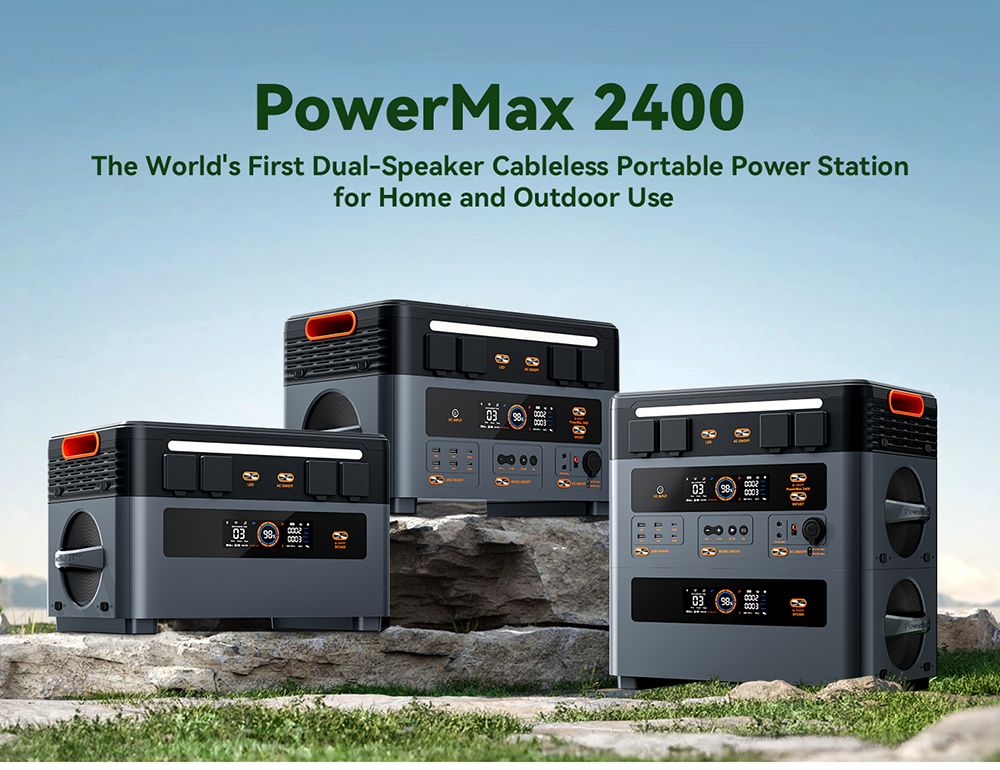 Oscal PowerMax2400 2400W 1872kWh Prenosná napájacia stanica, duálny reproduktor, 1,2 h rýchle nabíjanie, ovládanie aplikácií, LED svetlo, 16 výstupov, UPS<0.01s