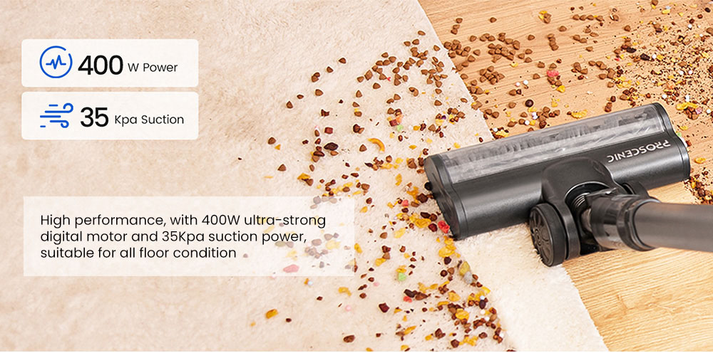 Refurbished Proscenic P11 Mopping Cordless Vacuum Cleaner, 35Kpa Suction, 0.65L Dustbin, 5-Stage Filtration System, 2000mAh Battery