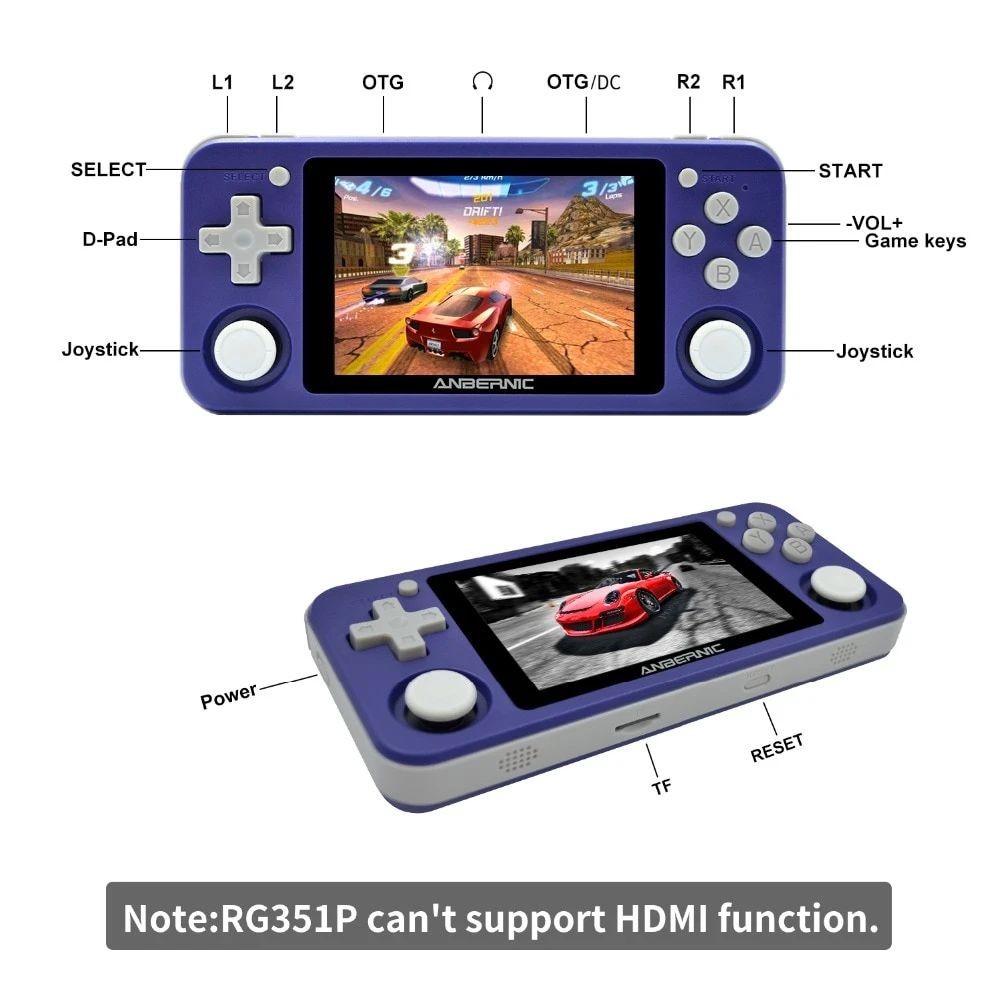 ANBERNIC RG351P 64GB Retro Game Console RK3326 Open Source 3.5 inch IPS Screen 10000 Games - Black