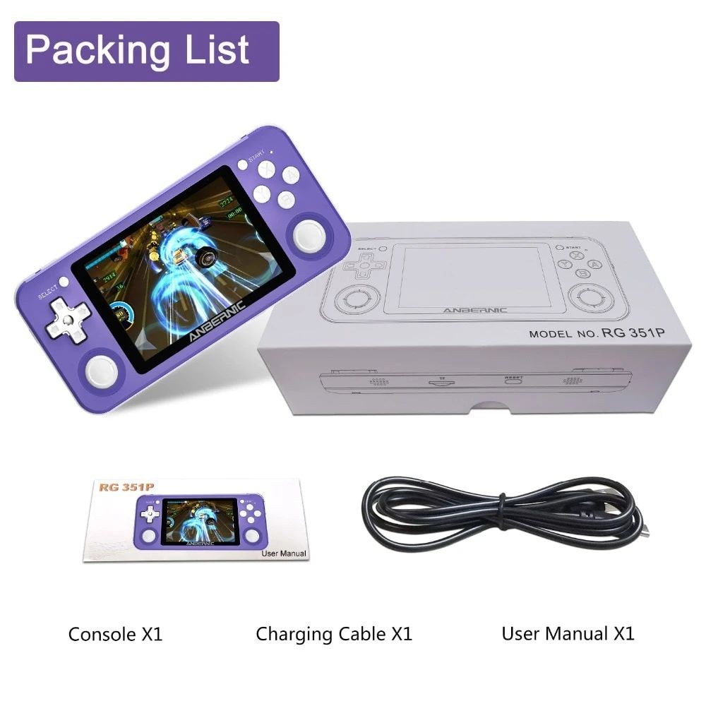 ANBERNIC RG351P 64GB Retro Game Console RK3326 Open Source 3.5 inch IPS Screen 10000 Games - Black
