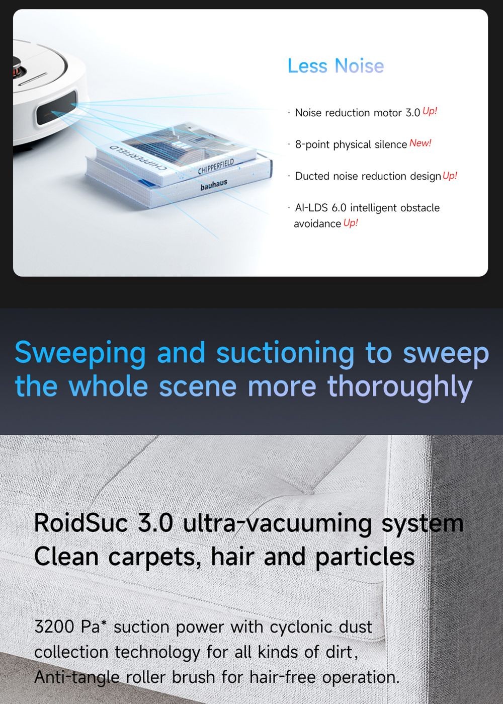 ROIDMI EVA Smart Robot Vacuum Cleaner, Self-Cleaning & Emptying 3200Pa Powerful Suction 3-in-1 Vacuuming Sweeping Mopping