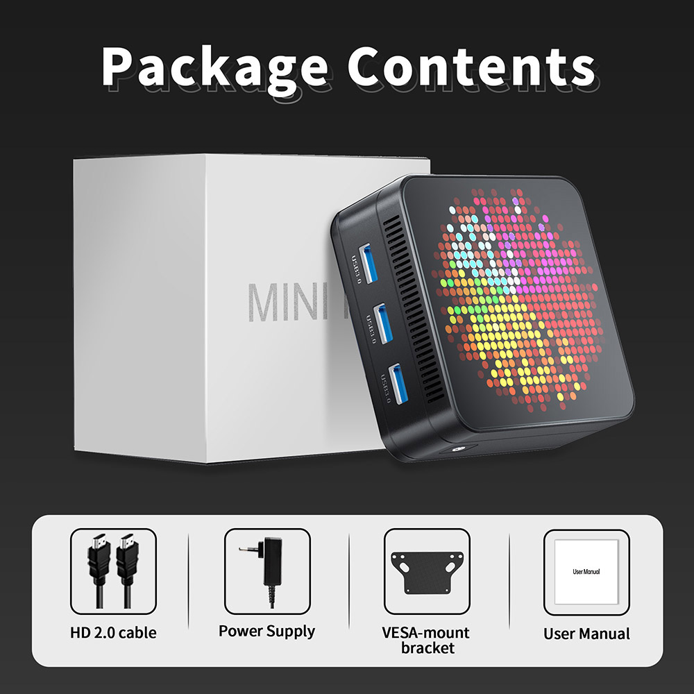 RUPA HSI-N100 Mini PC, Intel N100 4 Cores Max 3,4 GHz, 12 GB RAM 512 GB SSD, 3*HDMI 4K 60Hz Triple Screen Display, WiFi 6 Bluetooth 5.2, 3*USB 3.0 2*RJ45 1* 3,5mm zvuk