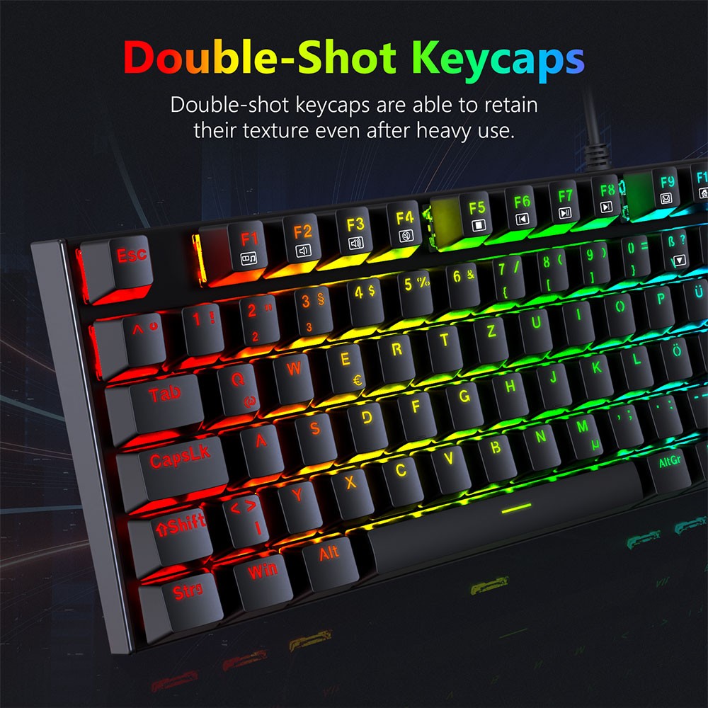 Refurbished Redragon 105-Key K565-RGB Mechanical Keyboard RGB Backlight German Layout Aluminum Base Red Switch - Black