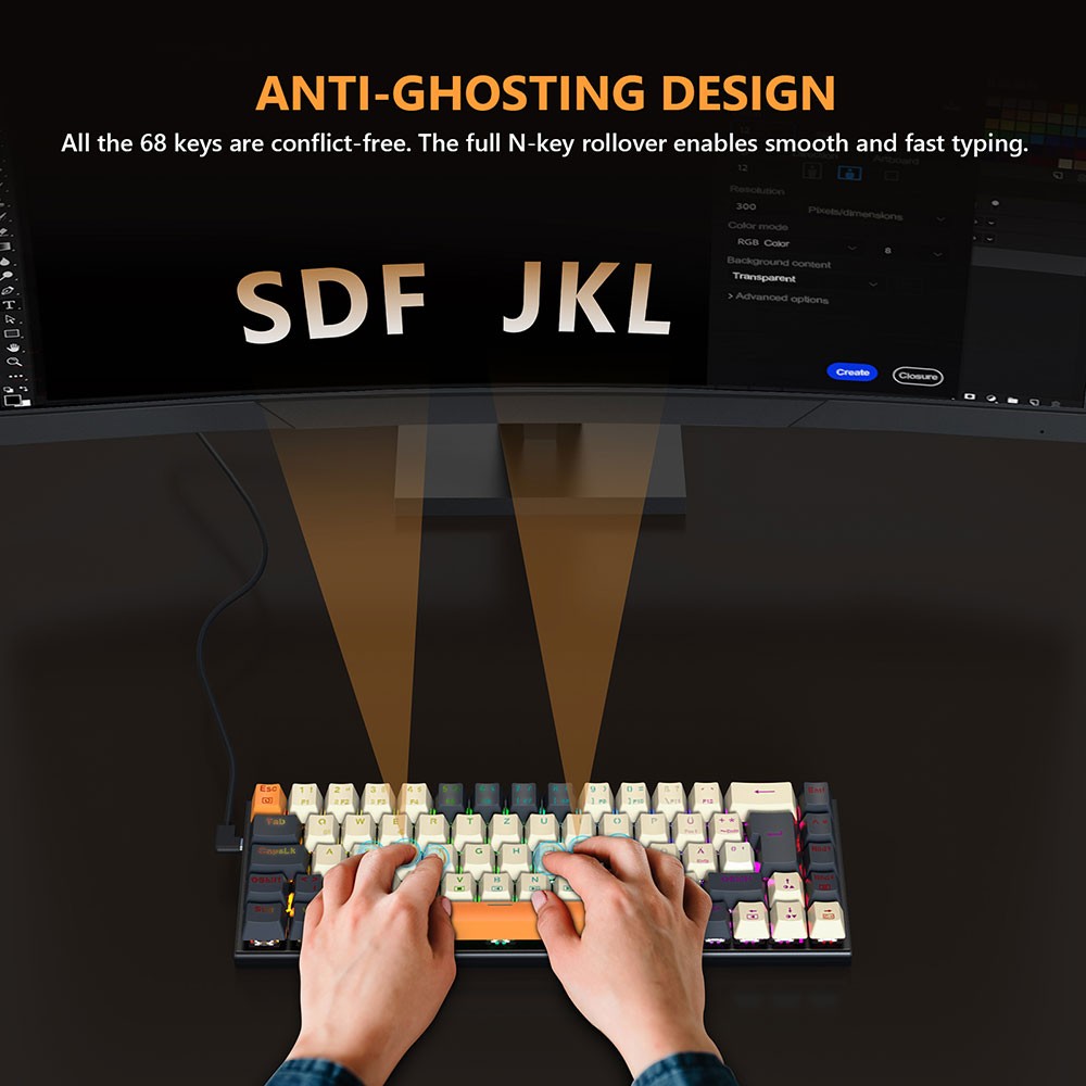 Refurbished Redragon QWERTZ German Layout K633CGO-RGB Ryze 68-Key Mechanical Gaming Keyboard