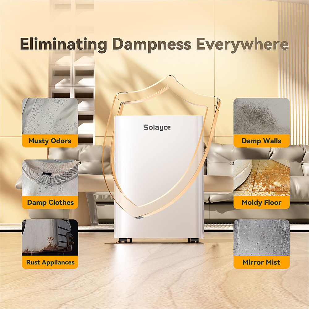 Solayce PD16R-02EE Dehumidifier, 3.2L Watertank, Low Noise, Smart Screen, Adjustable Air Speed, 16L/DAY Dehumidification Volumn