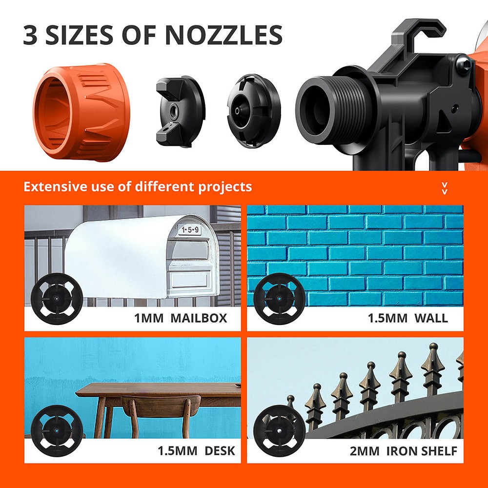 Tilswall Alien 500W Paint Sprayer with 3 Spray Patterns & 3 Nozzles Sizes, Max 550ml/min Spray Speed, Orange