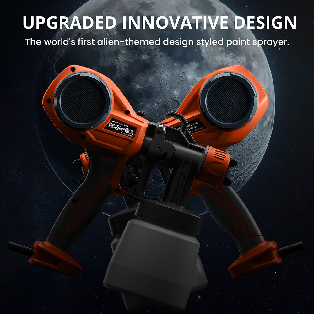 Tilswall Alien 500W Paint Sprayer with 3 Spray Patterns & 3 Nozzles Sizes, Max 550ml/min Spray Speed, Orange