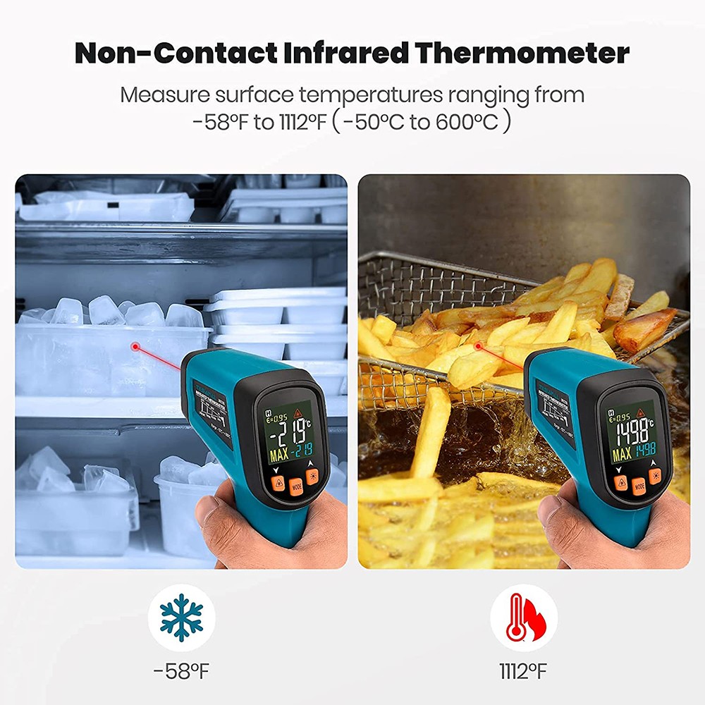Tilswall IR03B Digital Cooking Thermometer, Adjustable Temperature -58℉~1112℉ (-50℃~600℃), LCD Screen