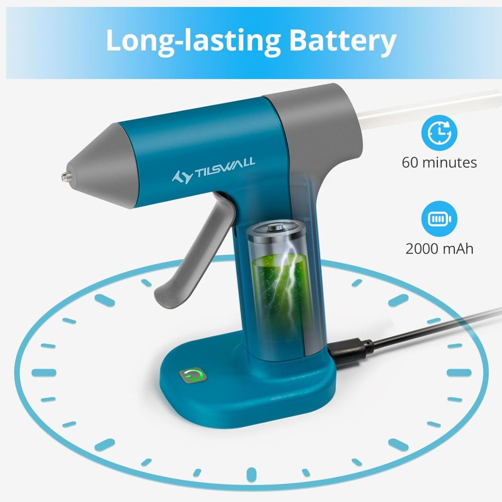 Akumulátorová pištoľ na horúce lepidlo Tilswall W106 4V, 30s rýchle predhrievanie s 20ks lepiacich tyčiniek 7*140mm (0,28*5.51 palcov), tryska proti odkvapkávaniu, 2000 mAh Type-C Rechargeable