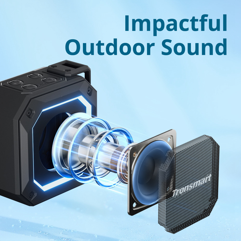 Refurbished Tronsmart Groove 2 10W TWS Bluetooth Speaker, Shower Speaker, Captivating Bass, IPX7 Waterproof, Dual EQ Modes, Bathroom Speaker