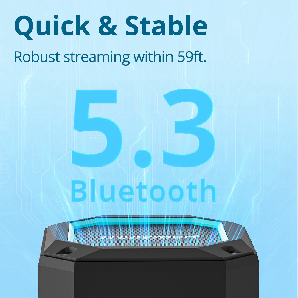 Refurbished Tronsmart Groove 2 10W TWS Bluetooth Speaker, Shower Speaker, Captivating Bass, IPX7 Waterproof, Dual EQ Modes, Bathroom Speaker