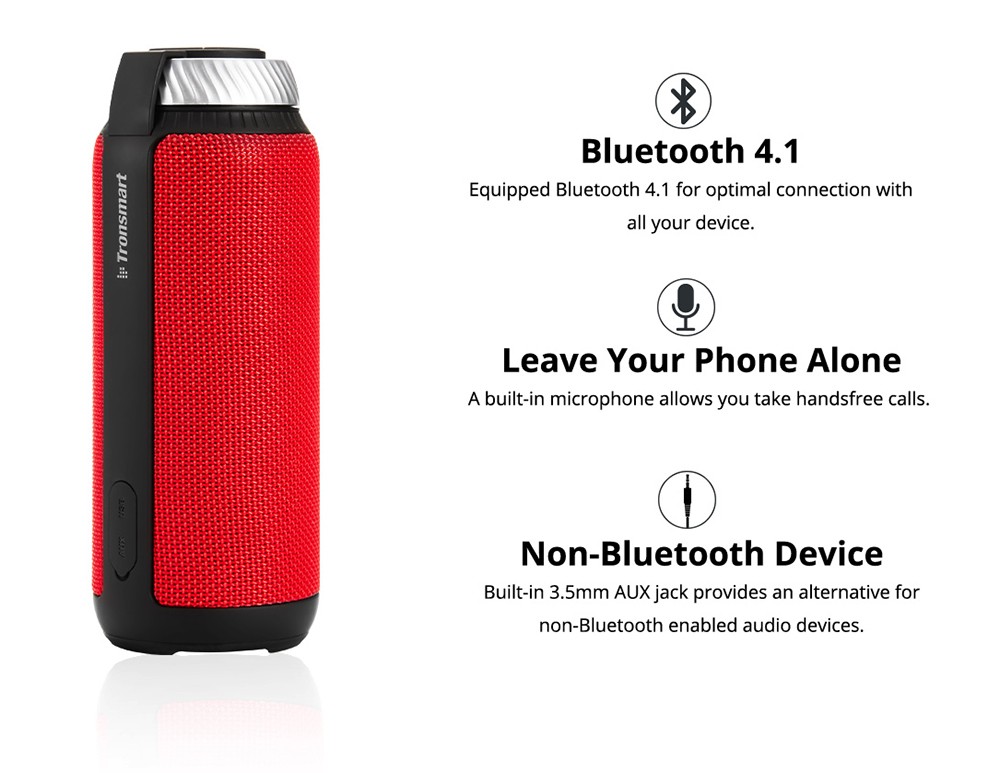 Refurbished Tronsmart Element T6 25W Portable Bluetooth Speaker with 360&deg; Stereo Sound and Built-in Microphone - Red