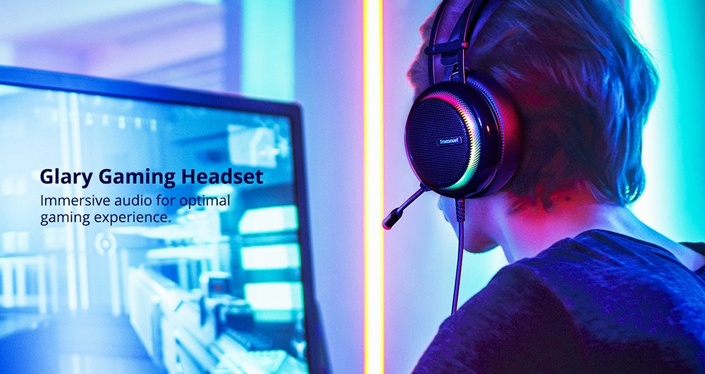 Refurbished Tronsmart Glary Gaming Headset 7.1 Virtual Surround Sound Stereo Sound with Colorful LED Lighting USB Interface Mic for PC Laptop