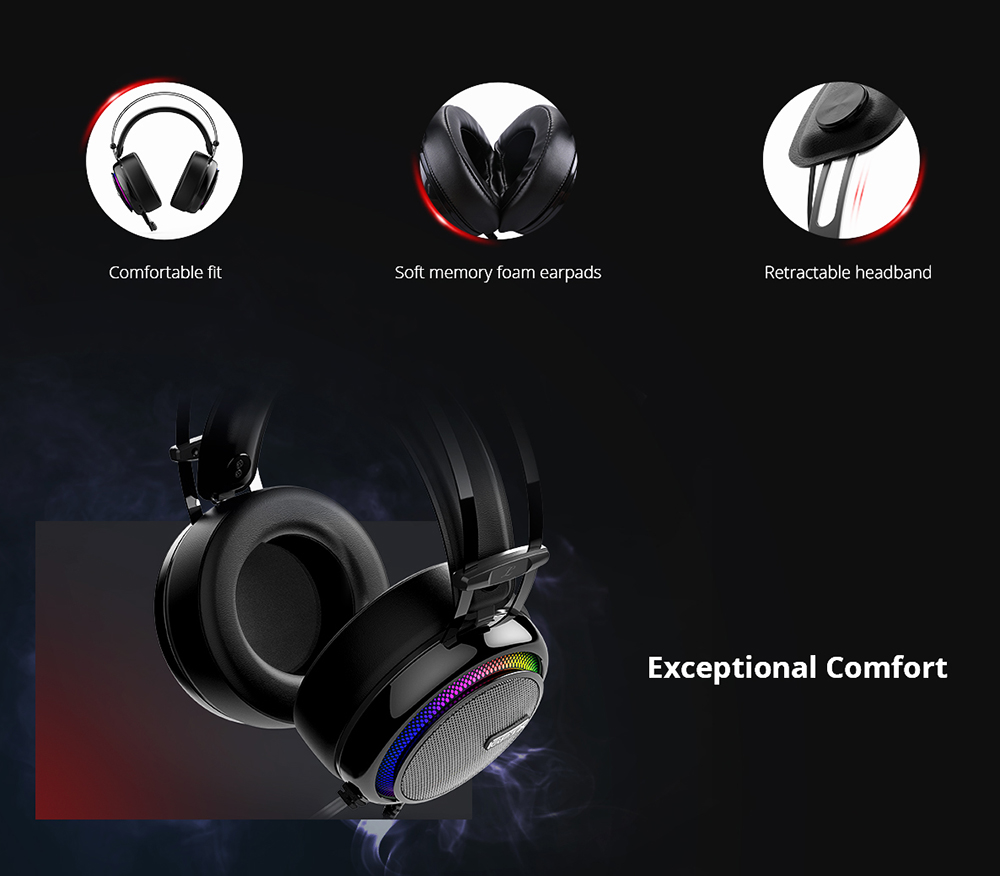 Refurbished Tronsmart Glary Gaming Headset 7.1 Virtual Surround Sound Stereo Sound with Colorful LED Lighting USB Interface Mic for PC Laptop