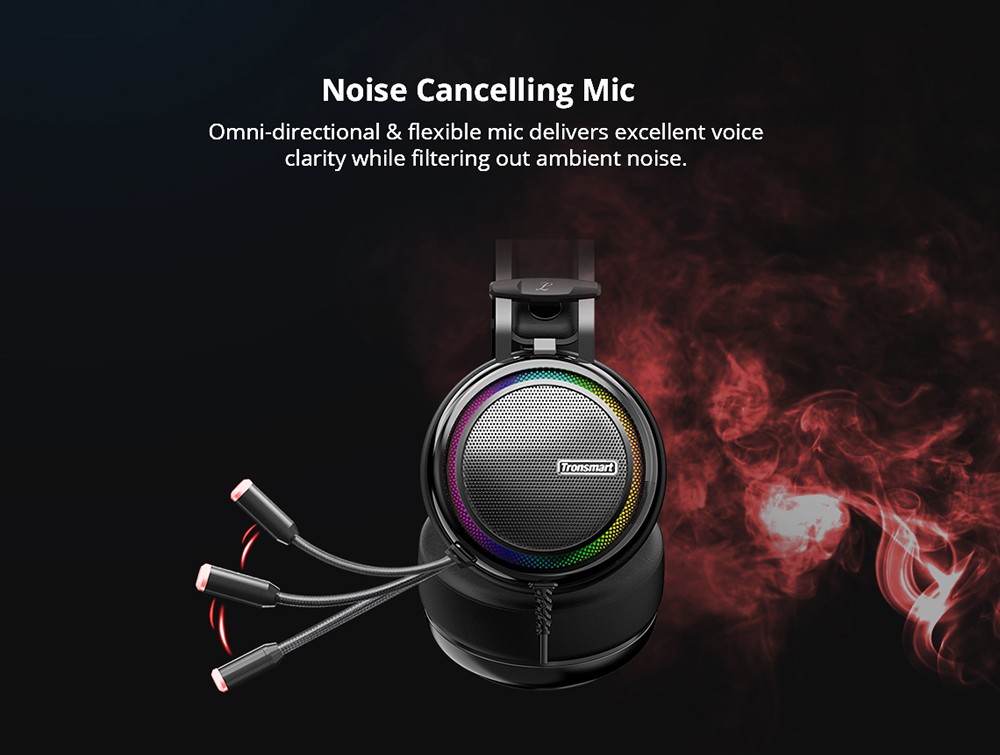Refurbished Tronsmart Glary Gaming Headset 7.1 Virtual Surround Sound Stereo Sound with Colorful LED Lighting USB Interface Mic for PC Laptop
