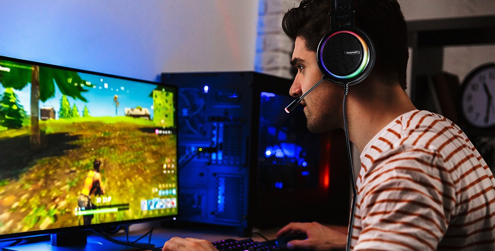 Refurbished Tronsmart Glary Gaming Headset 7.1 Virtual Surround Sound Stereo Sound with Colorful LED Lighting USB Interface Mic for PC Laptop