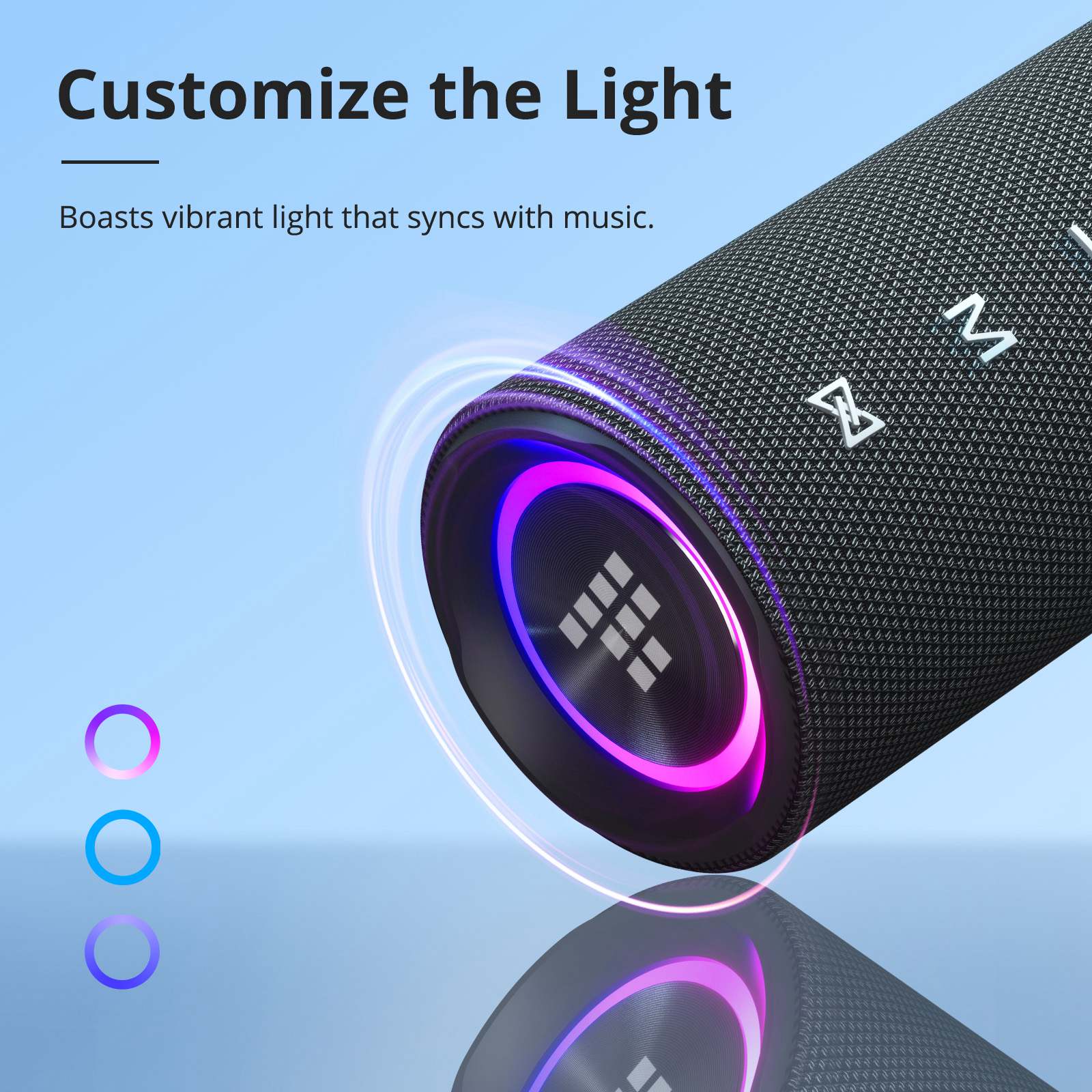 Tronsmart Mirtune C2 Prenosný reproduktor Bluetooth, 360° priestorový zvuk, vodotesnosť IPX7, prispôsobiteľné svetlá, až 24 hodín prehrávania - čierny