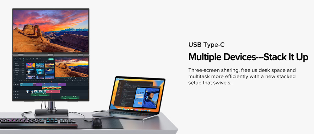 UPERFECT Delta Max 18.5-inch Dual Screen Portable Monitor, 1920*1080 IPS Screen, 100Hz Refresh Rate, 100% sRGB, Built-in Speaker, Driver Free, 360&deg; Folding, Adjustable Stand & VESA Mountable, Screen Extender for Laptop PC Phone Game Console - US Plug