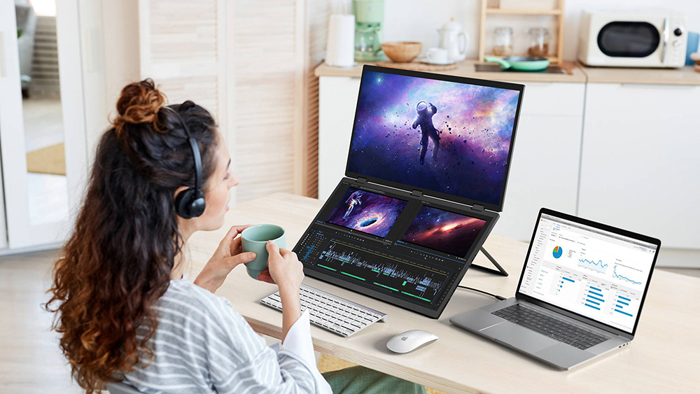 UPERFECT Delta Max 18.5-inch Dual Screen Portable Monitor, 1920*1080 IPS Screen, 100Hz Refresh Rate, 100% sRGB, Built-in Speaker, Driver Free, 360&deg; Folding, Adjustable Stand & VESA Mountable, Screen Extender for Laptop PC Phone Game Console - US Plug