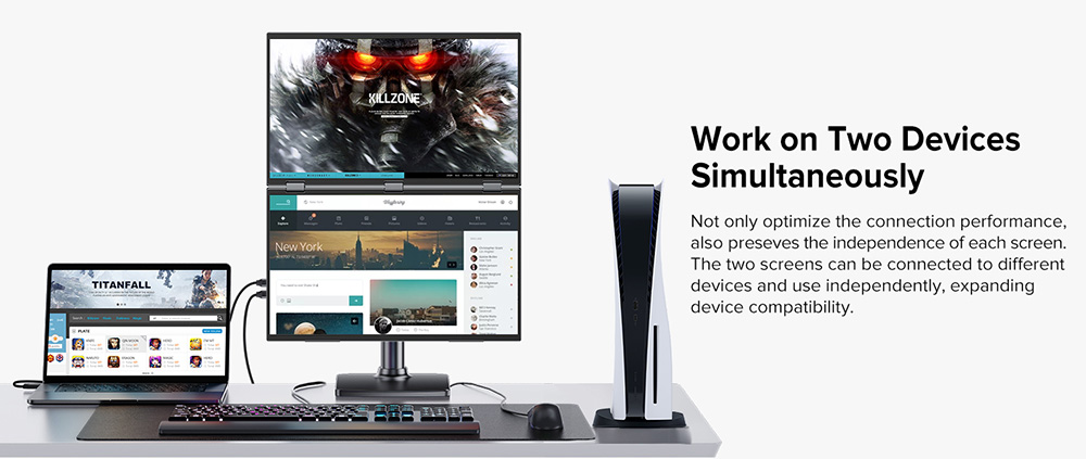 UPERFECT Delta Max 18.5-inch Dual Screen Portable Monitor, 1920*1080 IPS Screen, 100Hz Refresh Rate, 100% sRGB, Built-in Speaker, Driver Free, 360&deg; Folding, Adjustable Stand & VESA Mountable, Screen Extender for Laptop PC Phone Game Console - US Plug