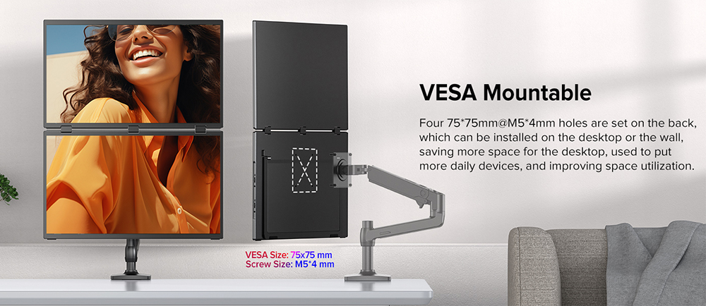 UPERFECT Delta Max 18.5-inch Dual Screen Portable Monitor, 1920*1080 IPS Screen, 100Hz Refresh Rate, 100% sRGB, Built-in Speaker, Driver Free, 360&deg; Folding, Adjustable Stand & VESA Mountable, Screen Extender for Laptop PC Phone Game Console - US Plug