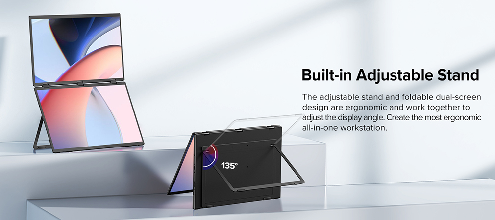 UPERFECT Delta Max 18.5-inch Dual Screen Portable Monitor, 1920*1080 IPS Screen, 100Hz Refresh Rate, 100% sRGB, Built-in Speaker, Driver Free, 360&deg; Folding, Adjustable Stand & VESA Mountable, Screen Extender for Laptop PC Phone Game Console - US Plug